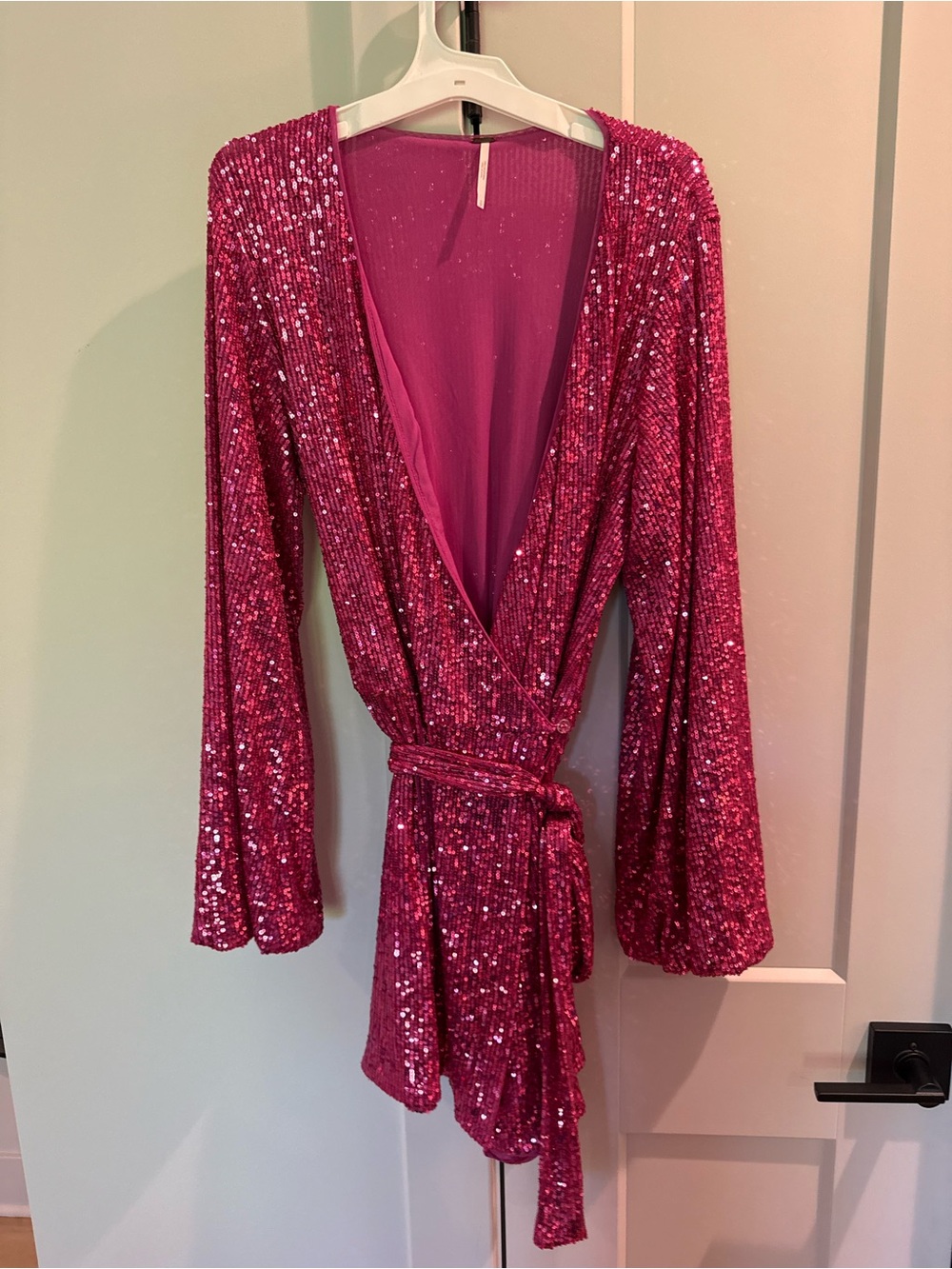 Free PeopleWomen's Sequin Wrap Romper in Fuchsia Pink